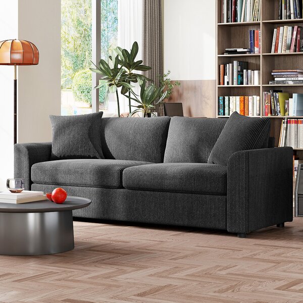 HOMCOM Divano 3 posti con 2 cuscini, molle, tessuto in velluto a coste, 212 cm, grigio scuro | Aosom Italy