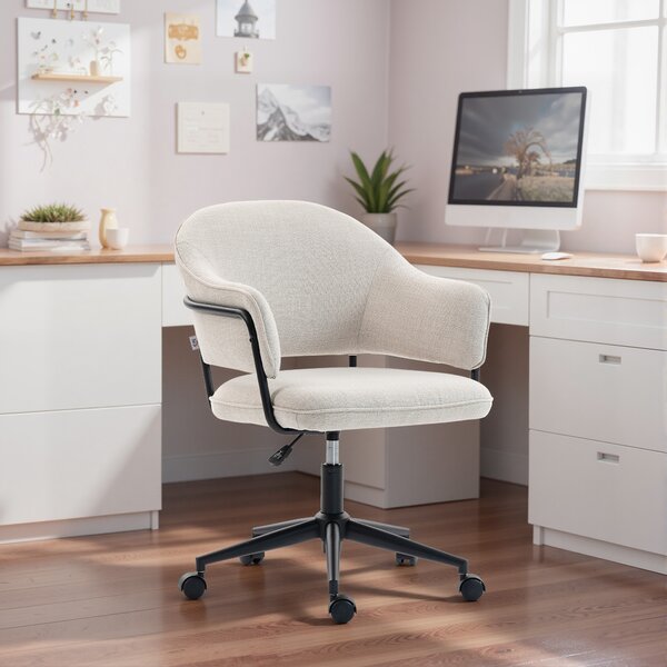 HOMCOM Sedia da ufficio ergonomica, con altezza regolabile, girevole a 360°, 63 x 65 x 83-92 cm, Crema | Aosom Italy
