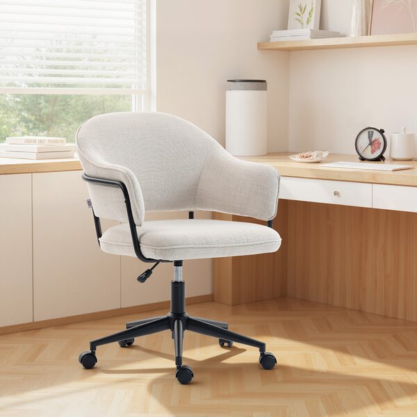 HOMCOM Sedia da ufficio ergonomica, con altezza regolabile, girevole a 360°, 63 x 65 x 83-92 cm, Crema | Aosom Italy