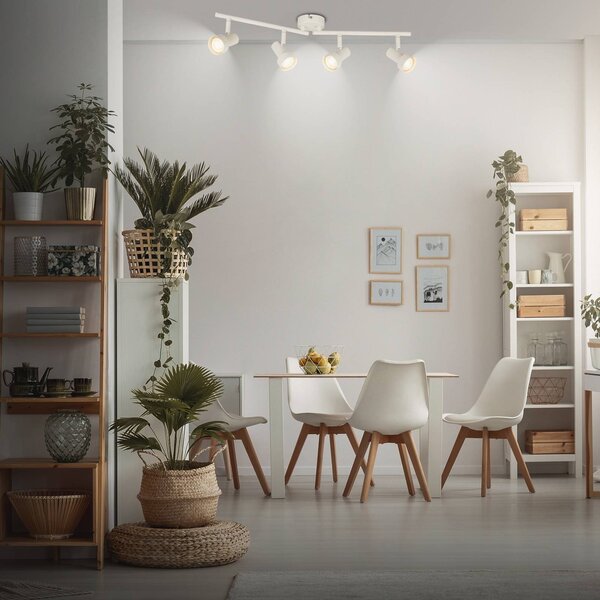 Briloner Faretto da soffitto Tapp, bianco, lunghezza 61 cm, a 4 luci, metallo, GU10 dimmerabile, Bianco / Opale, Soggiorno / Sala da pranzo, Metallo, Moderno, Faretto