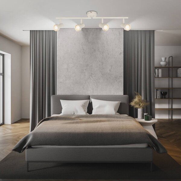 Briloner Faretto da soffitto Tapp, bianco, lunghezza 61 cm, a 4 luci, metallo, GU10 dimmerabile, Bianco / Opale, Soggiorno / Sala da pranzo, Metallo, Moderno, Faretto