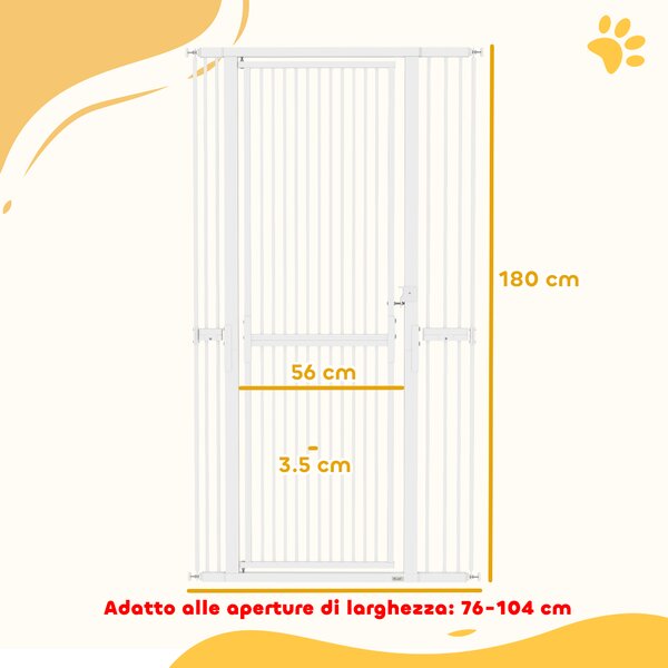 PawHut Cancellino per Cani e Gatti Alto 180 cm, Estensibile da 76-104 cm e Montaggio a Pressione, Bianco | Aosom Italy