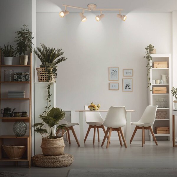 Briloner Faretto da soffitto Tapp, beige, lunghezza 61 cm, a 4 luci, metallo GU10 dimmerabile, Crema / Ambra, Soggiorno / Sala da pranzo, Metallo, Moderno, Faretto