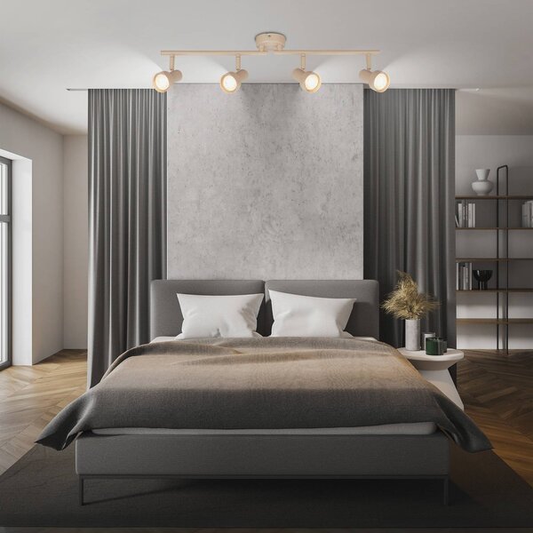Briloner Faretto da soffitto Tapp, beige, lunghezza 61 cm, a 4 luci, metallo GU10 dimmerabile, Crema / Ambra, Soggiorno / Sala da pranzo, Metallo, Moderno, Faretto