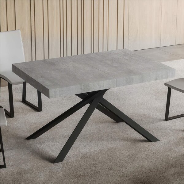 Tavolo Allungabile 120 cm con 2 allunghe NIKET Dimensioni 90x120xh77 cm estensibile fino a 224 cm Allunghe da 52 cm, gambe Antracite Tavolo colore Cemento