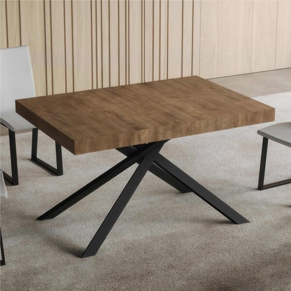 Tavolo Allungabile 120 cm con 2 allunghe NIKET Dimensioni 90x120xh77 cm estensibile fino a 224 cm Allunghe da 52 cm, gambe Antracite Tavolo colore Noce
