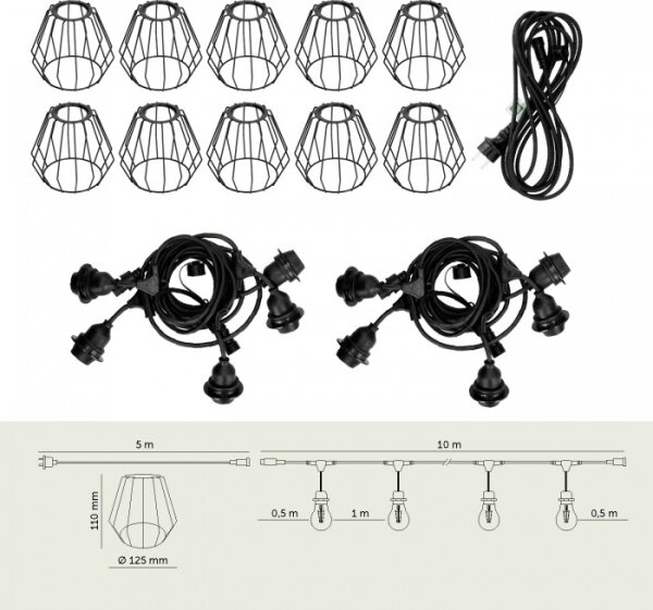 Catena decorativa per esterni CRETE 10xE27/230V 15m IP44