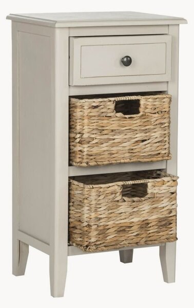 Comodino in legno con cassetto e cestini in rattan Everly