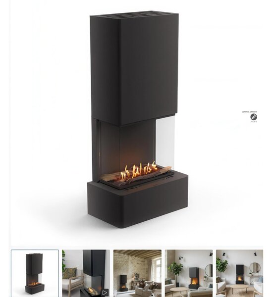 Biocamino a Bioetanolo VERTIS BEV Senza Canna Fumaria, Controllo Remoto, Fiamma Reale - Dimensioni ?40x40x h150 cm peso 36,5 telecomando incluso minimo 41 m3