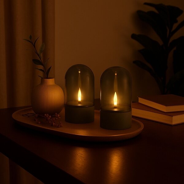 Brilliant - Set di 2 candele LED ILLUSION LED/2xAA IP44 grigio/nero fumé