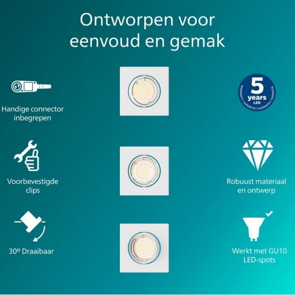 Philips - Set da 3 faretti da incasso PERIDOT 1xGU10/7W/230V bianco