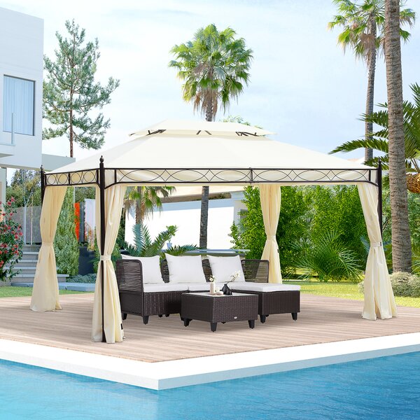 Outsunny Gazebo da Giardino in Metallo con Doppio Tetto e 4 Tende Laterali, 3x4m, Crema | Aosom Italy