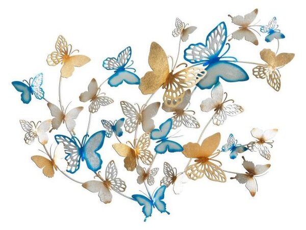 Pannello Decorativo 3D Da Muro Butterflies Oro/Celeste Cm 132X3,5X95,5