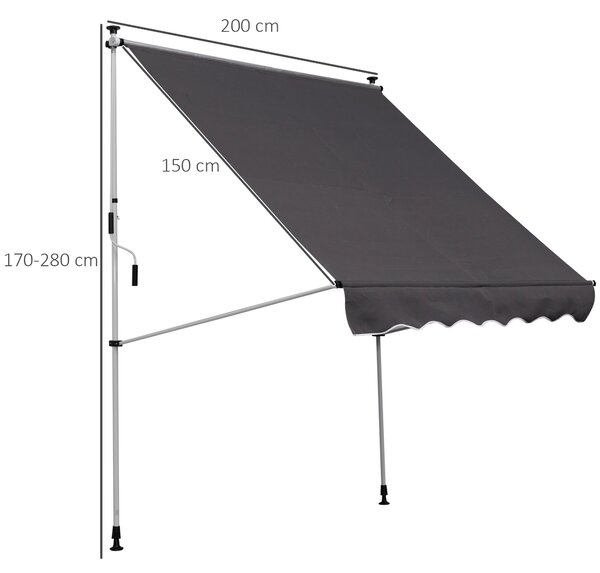 Outsunny Tenda da Sole a Rullo con Manovella da Esterno, Altezza e Angolazione Regolabile per Giardino e Esterno, 200x150cm, Grigio | Aosom Italy