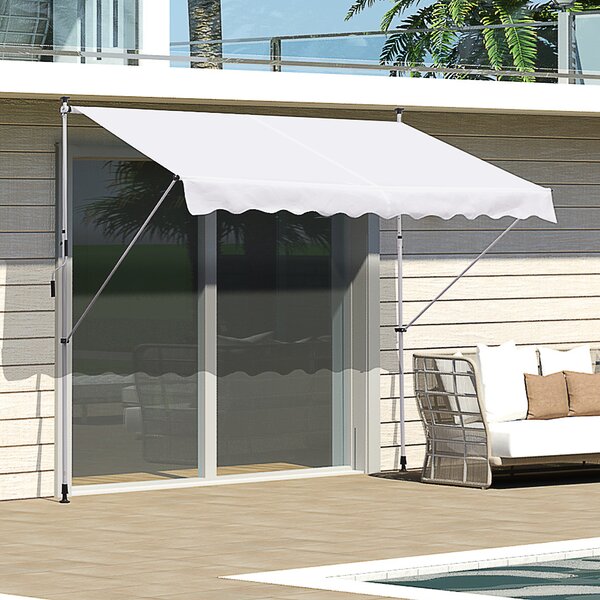 Outsunny Tenda avvolgibile da Sole per Esterno con Manovella, Struttura in Metallo e Pali di Supporto, 300x150cm, Bianco | Aosom Italy