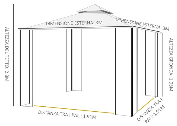 Outsunny Gazebo da Giardino in Tessuto a Rete con Doppio Tettuccio, Impermeabile Anti-UV e Zanzariere, 3x3 m, Bianco | Aosom Italy