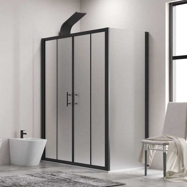 Kamalu box doccia 70x160 doppio scorrevole telaio nero vetro piumato | kfn6000sn