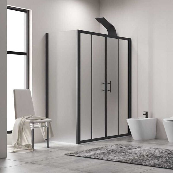 Kamalu box doccia 70x160 doppio scorrevole telaio nero vetro piumato | kfn6000sn
