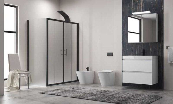 Kamalu box doccia 70x160 doppio scorrevole telaio nero vetro piumato | kfn6000sn