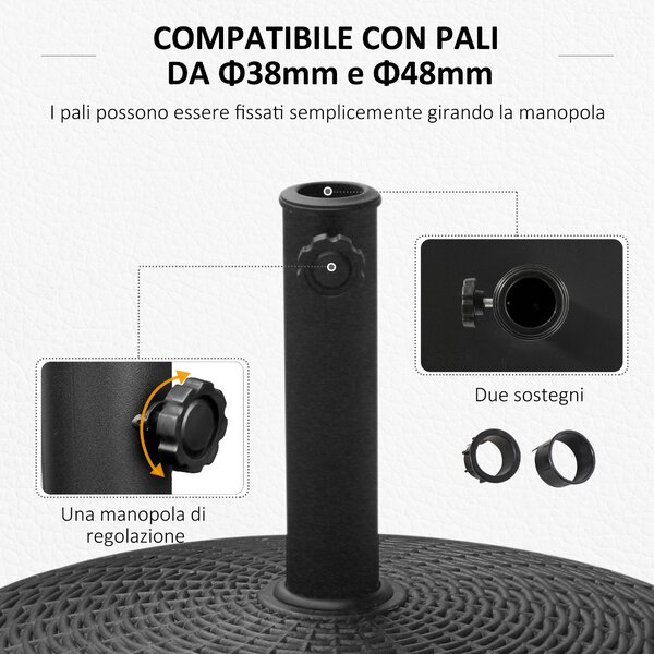 Outsunny Base per Ombrellone Diametro 4 Cm 4 Rotelle con Freni Tondo da Giardino Acciaio Resina ∅52 x 41cm Nero|Aosom