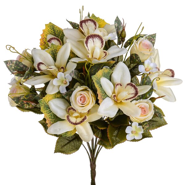 Set 2 Bouquet Artificiale di Orchidee e Rose Altezza 38 cm Rosa