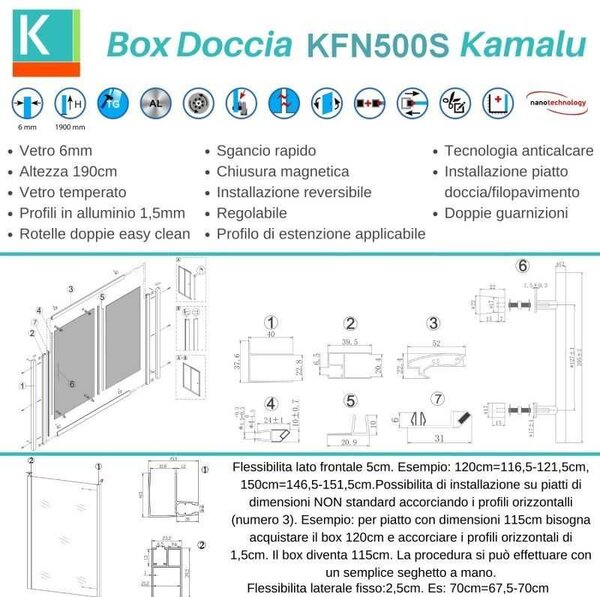 Kamalu box doccia vetro piumato 70x110 telaio nero opaco | kfn5000sn