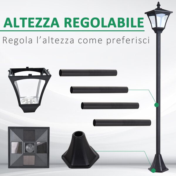 Outsunny Lampada da Giardino Lampada da Terra Lampione LED da Esterno Energia Solare Impermeabile IP44 15×15×120cm Nero|Aosom