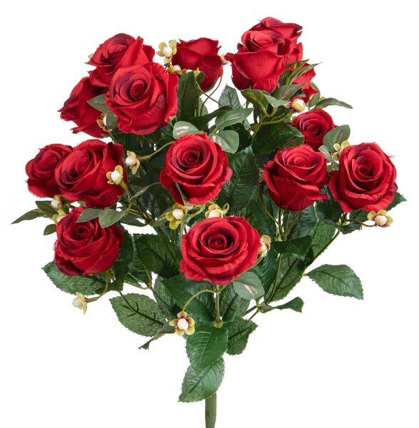 Set 2 Bouquet Artificiale Rose Boccio/Hiperycum per 13 Fiori rosso