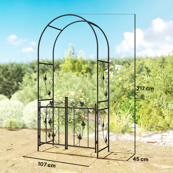 Outsunny Arco da Giardino con Cancello, Traliccio per Piante Rampicanti in Metallo, 2.2x1 m, Nero