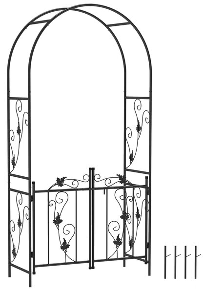 Outsunny Arco da Giardino con Cancello, Traliccio per Piante Rampicanti in Metallo, 2.2x1 m, Nero
