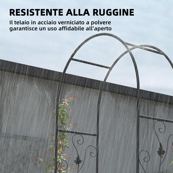 Outsunny Arco da Giardino con Cancello, Traliccio per Piante Rampicanti in Metallo, 2.2x1 m, Nero