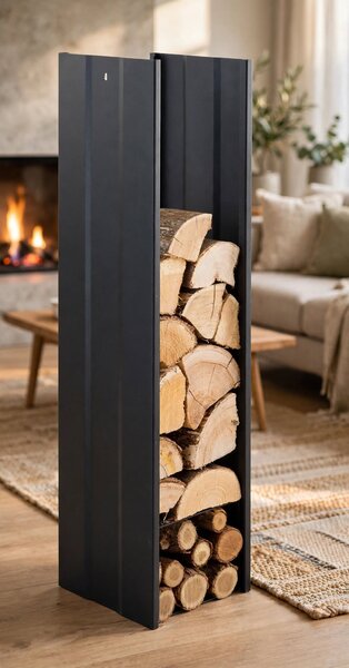 Portalegna 30x27x110 cm Crea Semplice in Acciaio Verniciato Nero