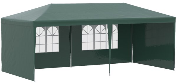 Outsunny Gazebo da Giardino 6x3 m per Eventi con Pareti Rimovibili e Finestre Trasparenti, Verde