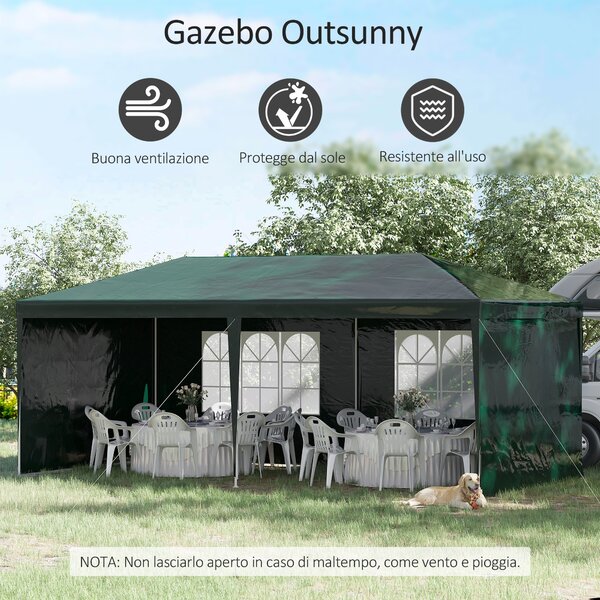Outsunny Gazebo da Giardino 6x3 m per Eventi con Pareti Rimovibili e Finestre Trasparenti, Verde