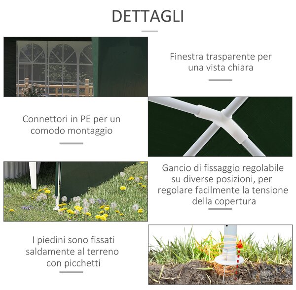 Outsunny Gazebo da Giardino 6x3 m per Eventi con Pareti Rimovibili e Finestre Trasparenti, Verde