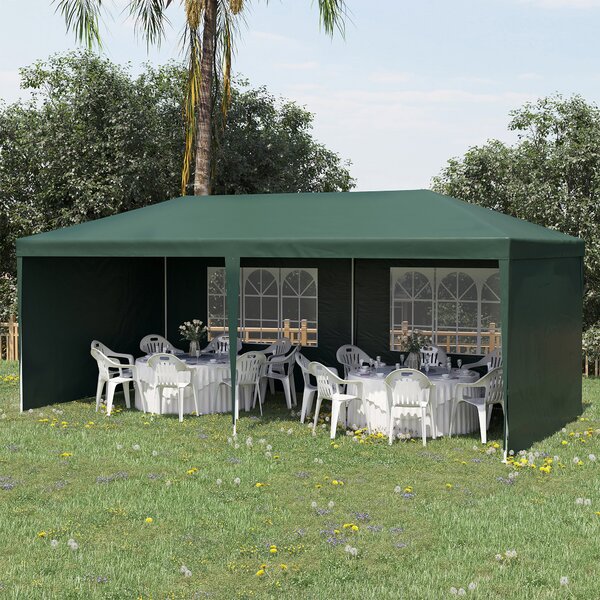 Outsunny Gazebo da Giardino 6x3 m per Eventi con Pareti Rimovibili e Finestre Trasparenti, Verde