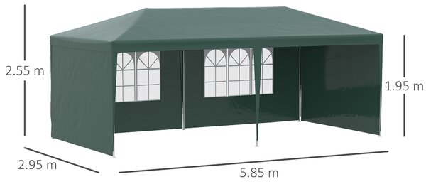 Outsunny Gazebo da Giardino 6x3 m per Eventi con Pareti Rimovibili e Finestre Trasparenti, Verde