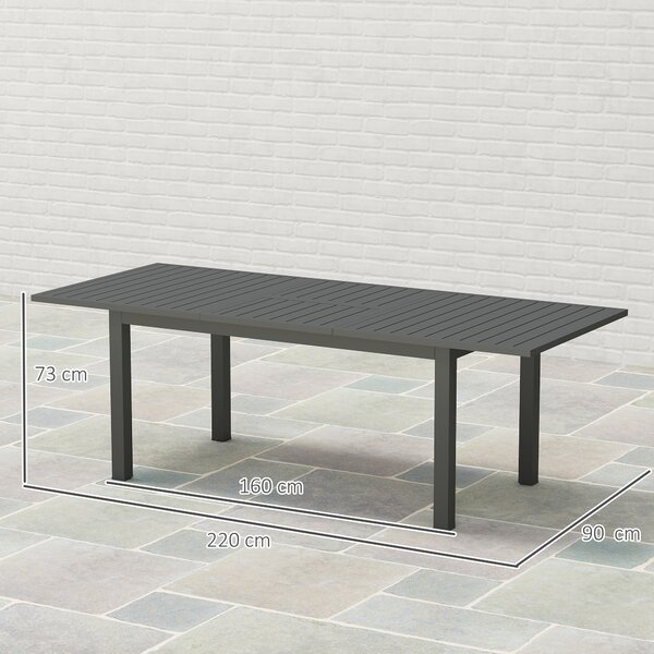 Outsunny Tavolo da Giardino Allungabile da 160-220 cm per 6-8 Persone Rettangolare in Alluminio, Grigio