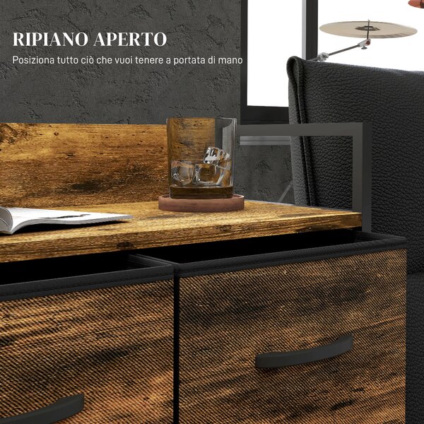 HOMCOM Cassettiera 4 Cassetti Rimovibili dal Design Industriale in Legno e Acciaio, 60x29x85 cm, Marrone e Nero