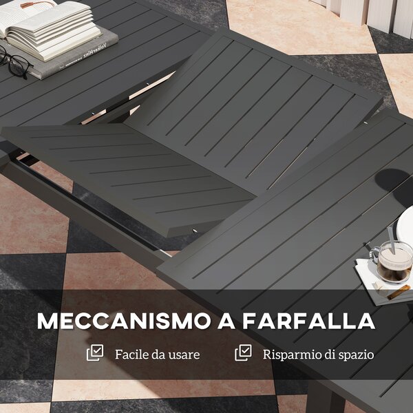 Outsunny Tavolo da Giardino Allungabile da 160-220 cm per 6-8 Persone Rettangolare in Alluminio, Grigio