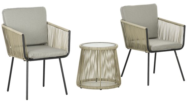 Outsunny Set da Esterno con Tavolino in Vetro e 2 Sedie da Giardino in Rattan Stile Boho, Caffè