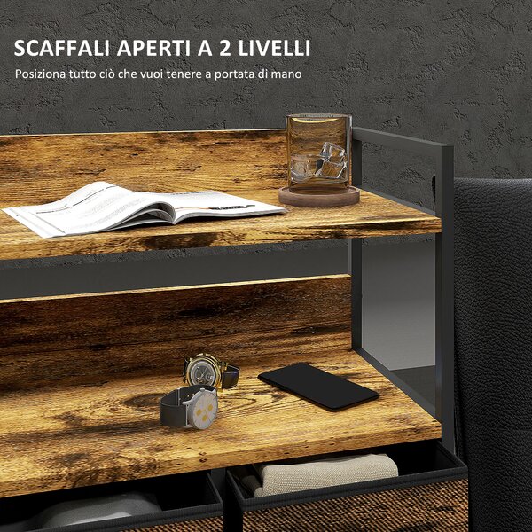 HOMCOM Cassettiera 7 Cassetti Rimovibili con 2 Ripiani Industriale in Legno e Acciaio, 79x29x101 cm, Marrone e Nero