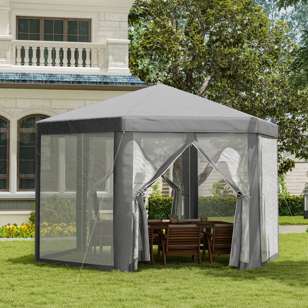 Outsunny Gazebo da Giardino Esagonale con Doppio Ingresso, in Metallo e Poliestere, 3.9x3.9x2.5 m, Grigio