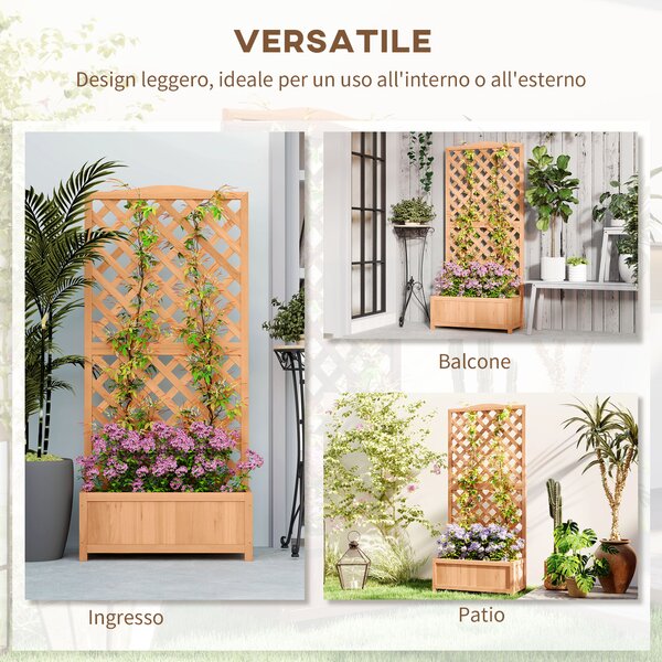 Outsunny Fioriera con Traliccio per Rampicanti e Fondo Ampio, in Legno di Abete, 76x36x170 cm, Marrone