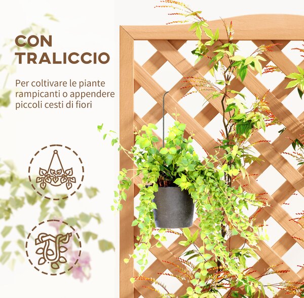 Outsunny Fioriera con Traliccio per Rampicanti e Fondo Ampio, in Legno di Abete, 76x36x170 cm, Marrone