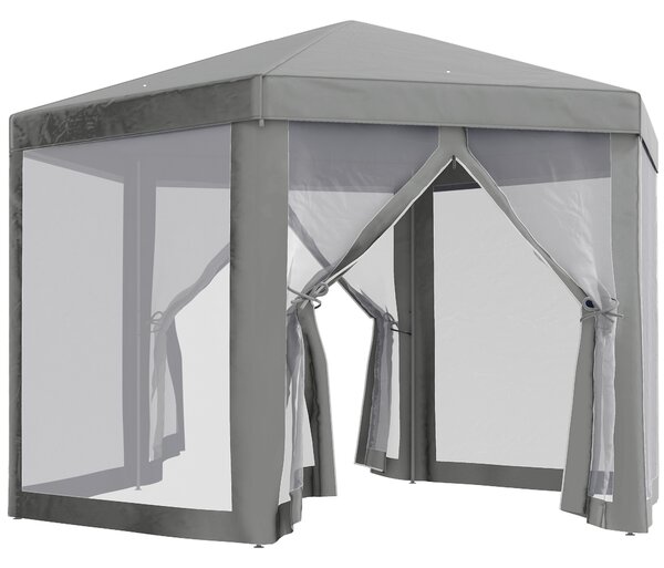 Outsunny Gazebo da Giardino Esagonale con Doppio Ingresso, in Metallo e Poliestere, 3.9x3.9x2.5 m, Grigio
