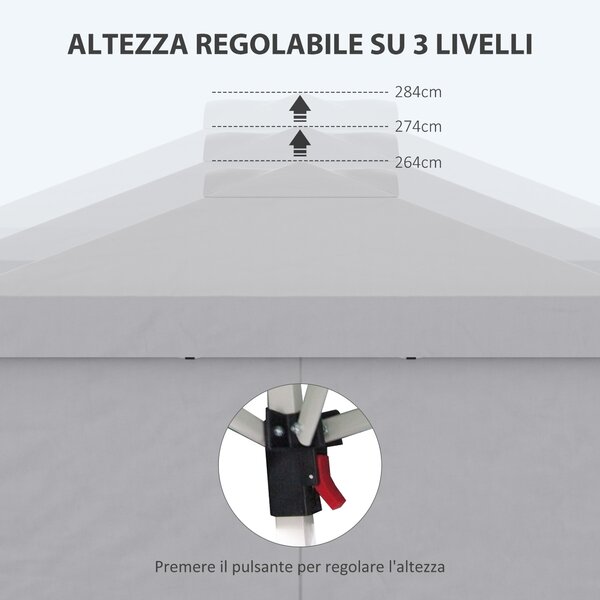 Outsunny Gazebo Pieghevole 3x3 m con Altezza Regolabile su 3 Livelli, Finestre e Borsa di Trasporto, Grigio Chiaro