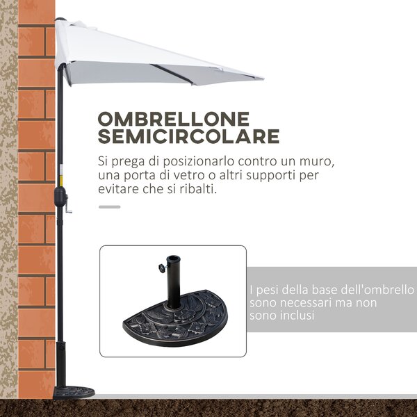 Outsunny Ombrellone da Terrazza a Mezzaluna con Apertura a Manovella e Palo a 2 Sezioni, 2.6x1.35 m, Bianco