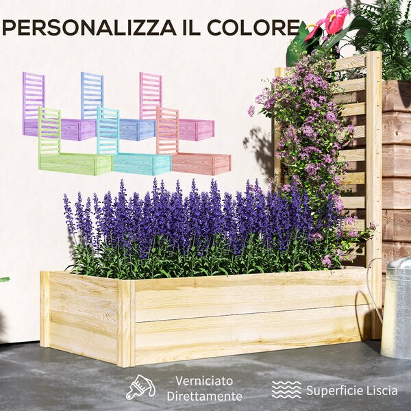 Outsunny Fioriera con Traliccio per Rampicanti e Fondo Aperto, in Legno di Abete, 115x60x110 cm, color Legno