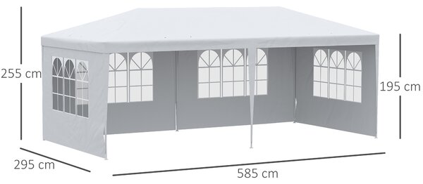 Outsunny Gazebo da Giardino per Eventi con 4 Pareti Rimovibili con Finestre, 5.8x2.9x2.5m, Bianco